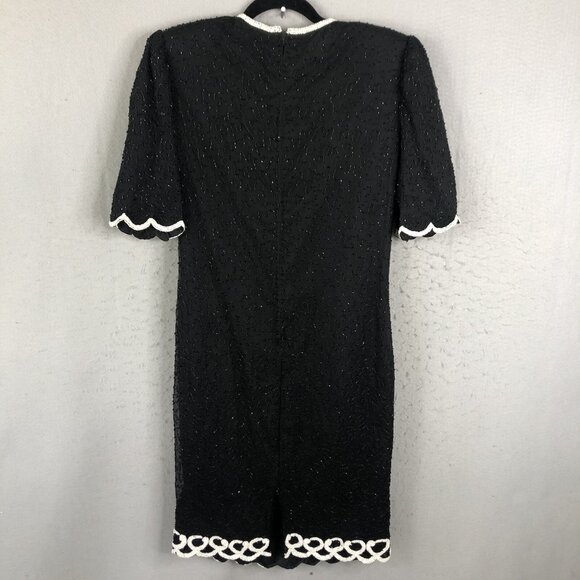 Vintage Brilliante by JA Dress Womens Large Black White Silk Beaded Cocktail - Picture 4 of 16